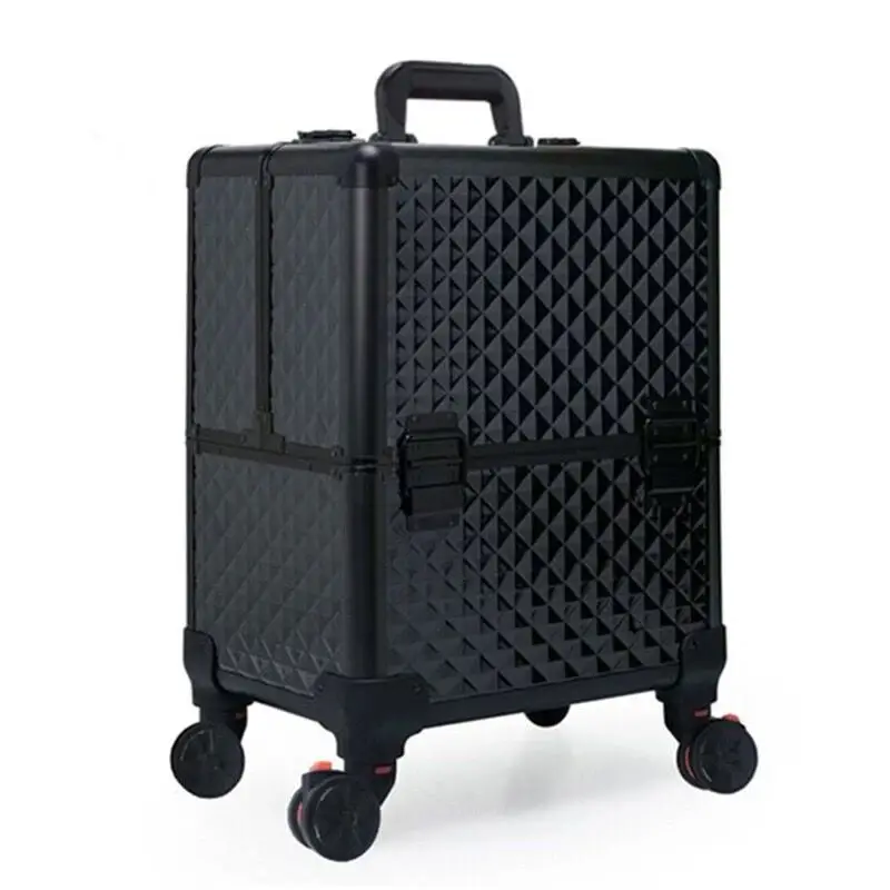 Aluminum frame PVC Cosmetic Case,Makeup tool Box with wheels,Rolling beauty Suitcase Bag,Large capacity Make-up Trolley Luggage