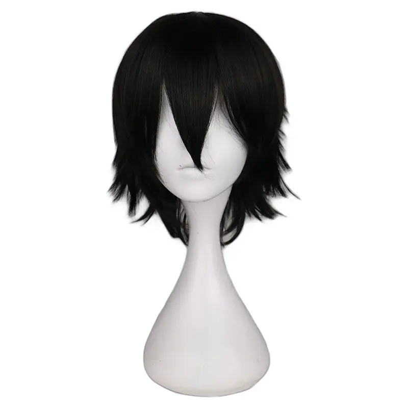 QQXCAIW Short Straight Cosplay Wig Men Male Black High 100% Temperature Fiber Synthetic Hair Wigs