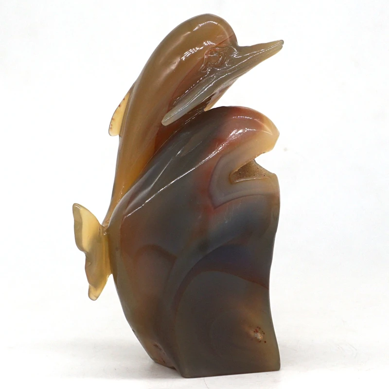 

Dolphin Statue 5" Natural Agate Crystal Geode Carved Stone Figurine Crafts Home Decor