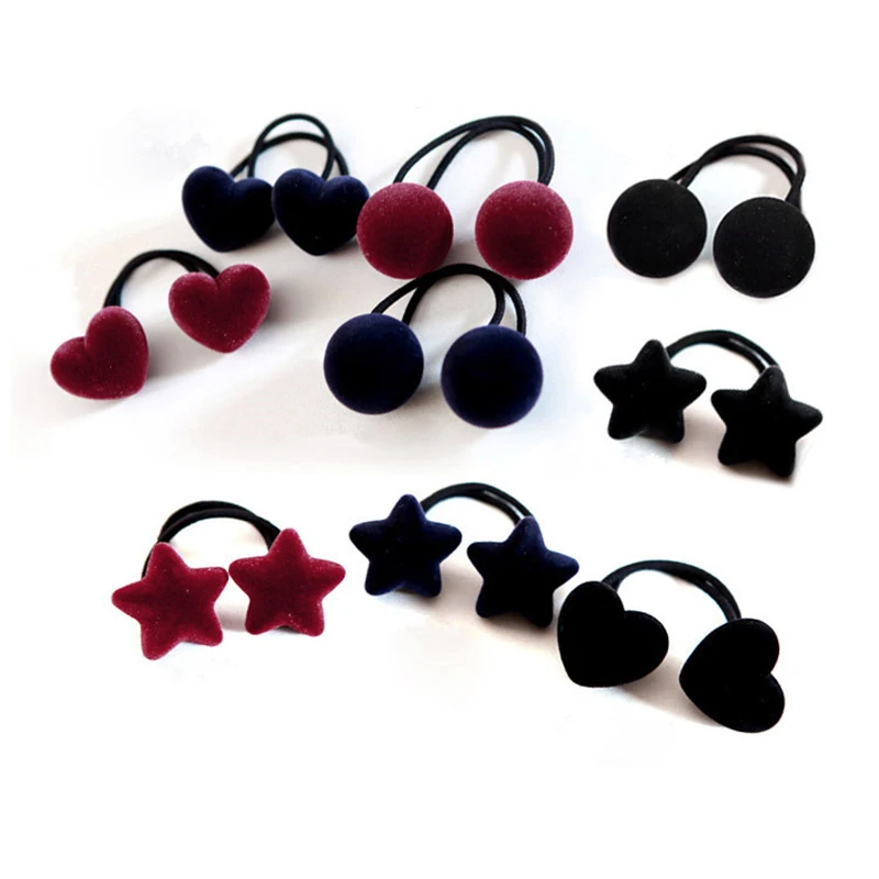 New Popular Korean Style Women Cute Hair Accessories Velvet Heart/Star/Ball Hair Rope Rubber Band Headwear For Girls