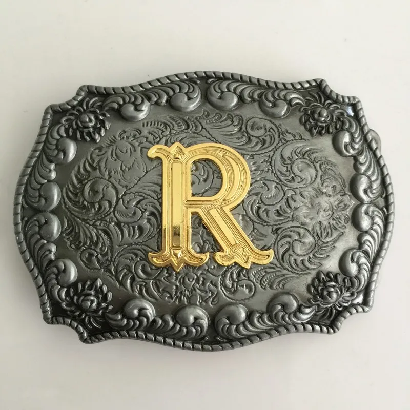 17 Different Style Western Men\'s Golden Initial Letter Belt Buckle A B C D E G H J K L M P R S T U W For 4cm/1.58in Wideth Belt