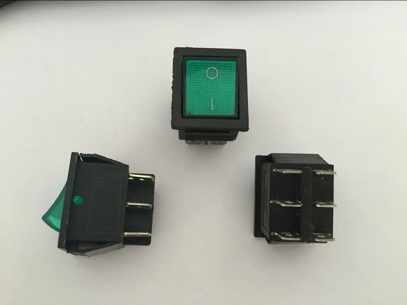 10PCS DPDT Green Indicator Light On-Off Latching 6 Pin Rocker Switch