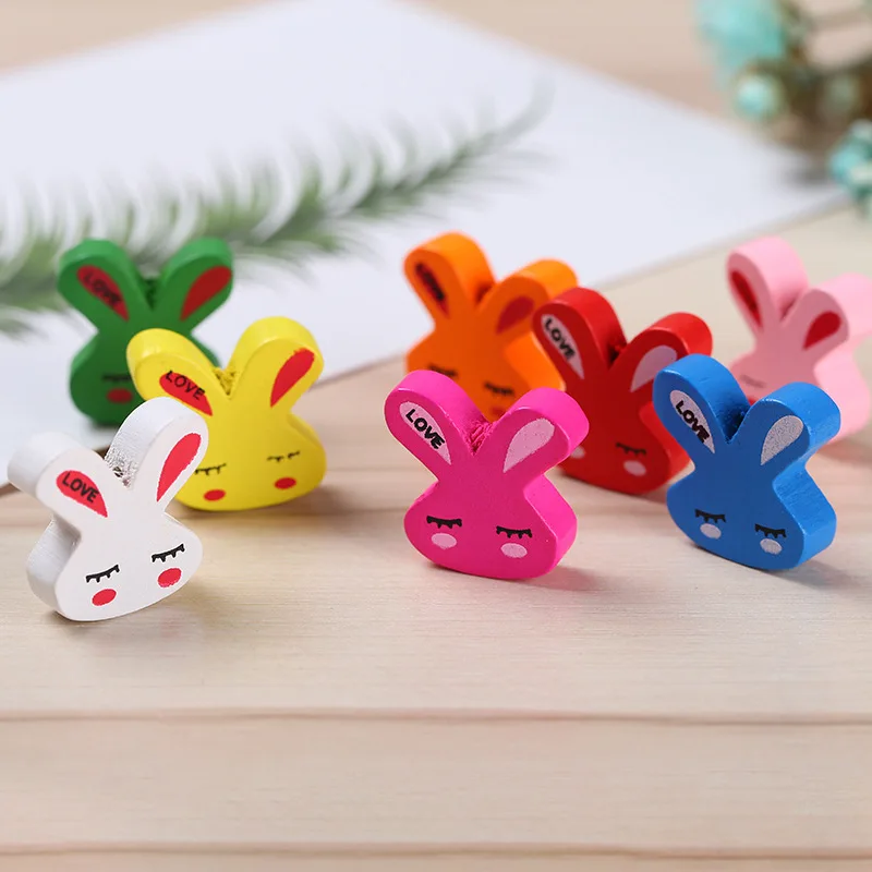 50pcs/lot Cute DoreenBeads Wood Spacer Beads Rabbit Mixed Rabbit Pattern Wood Craft MR 006