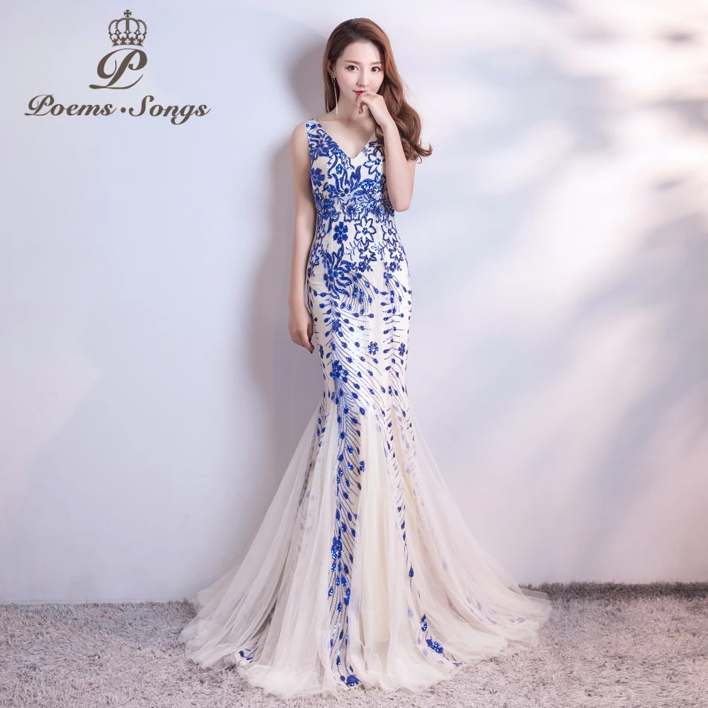 

Poems Songs New sequins Mermaid Evening Dress prom gowns Formal Party dress vestido de festa Elegant Vintage robe longue