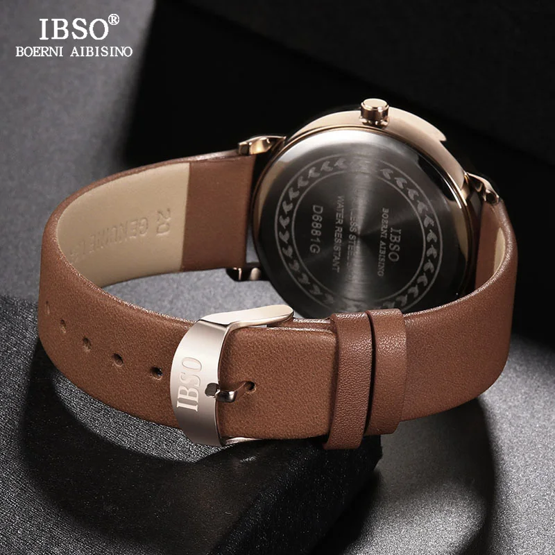 IBSO BRAND High Quality Mens Business Watches Genuine Leather Male Quartz Watch Wristwatch For Man Relogio Masculino