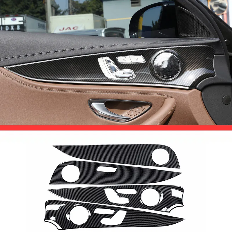 For Mercedes Benz E Class W213 E200l E300l ABS Chrome Gloss Black Interior Door Decoration Panel Cover Trims 4pcs