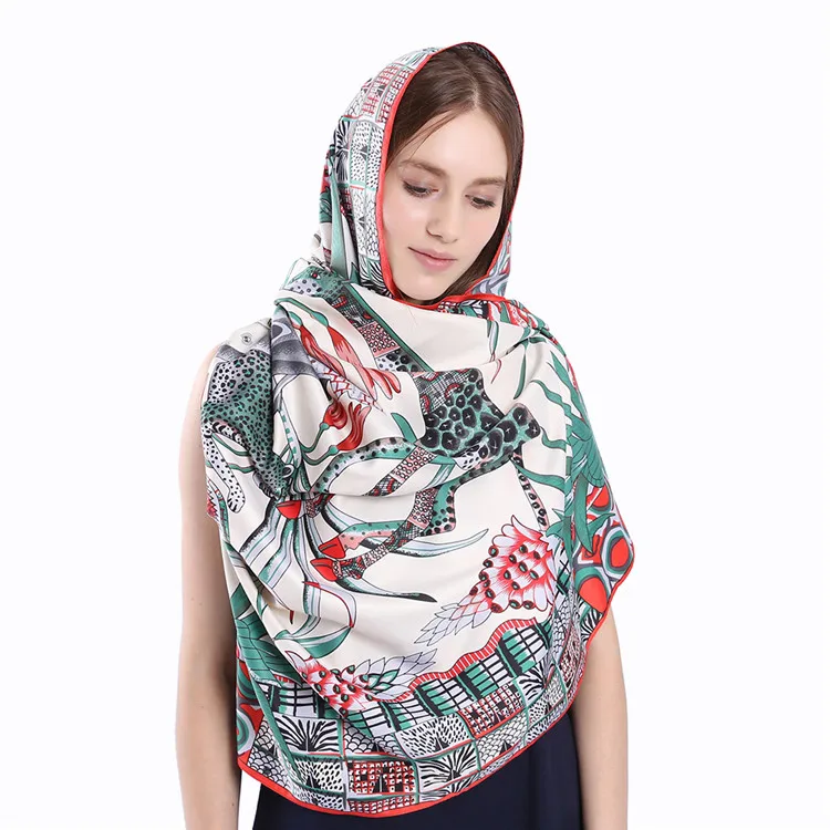 POBING Twill Silk Square Scarf Animals Print Women Scarves Wrap Giraffe Neckerchief Spanish Foulards cachecol Large Bandana