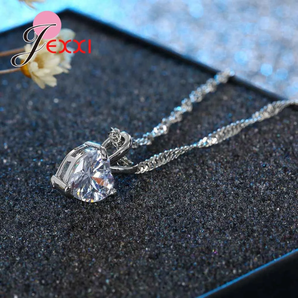 100% prawdziwe 925 Sterling Silver wisiorek naszyjnik Shining księżniczka Cut jasne serce Cubic cyrkon biżuteria ładne prezenty walentynkowe