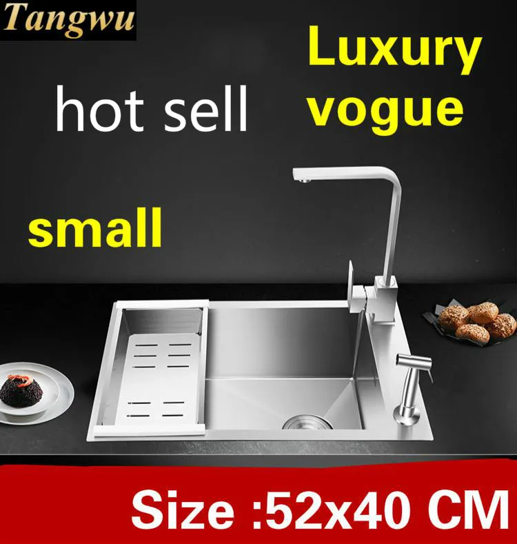 

Free shipping Apartment mini kitchen manual sink single trough high quality do the dishes 304 stainless steel hot sell 52x40 CM