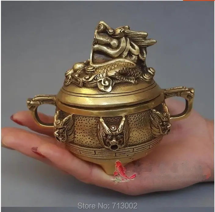 

Rare Chinese Dragon Copper Incense Burner Censer Lucky Beast Head On incensory