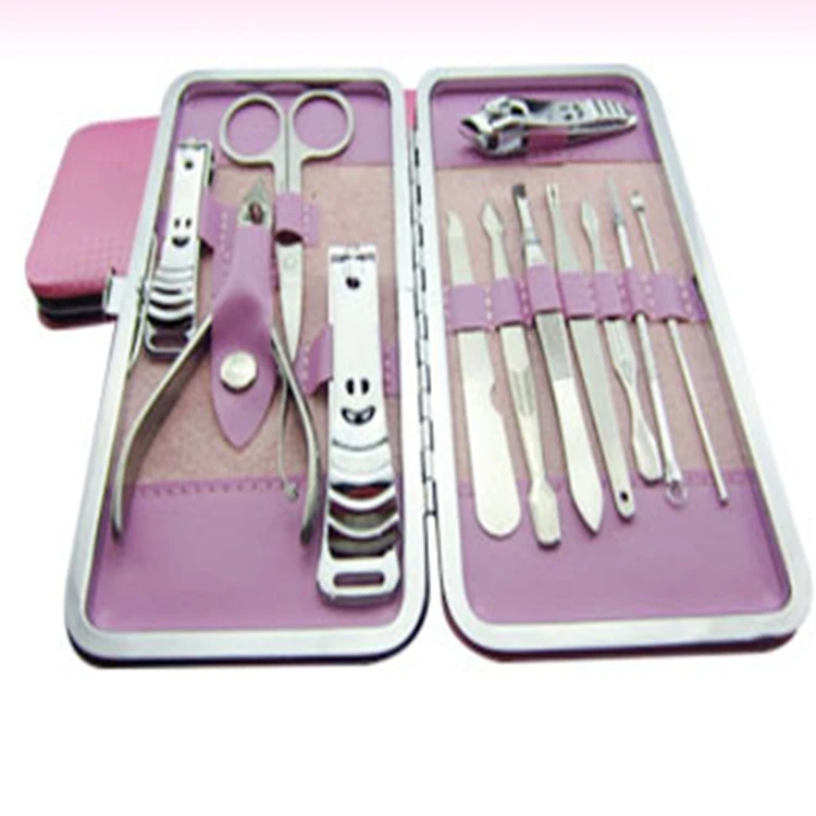 

20sets/lot Fashion Pink box 12 in 1 Pedicure Manicure Set Nail Clipper Scissors Nail Care Nipper Cutter Cuticle Grooming Kit