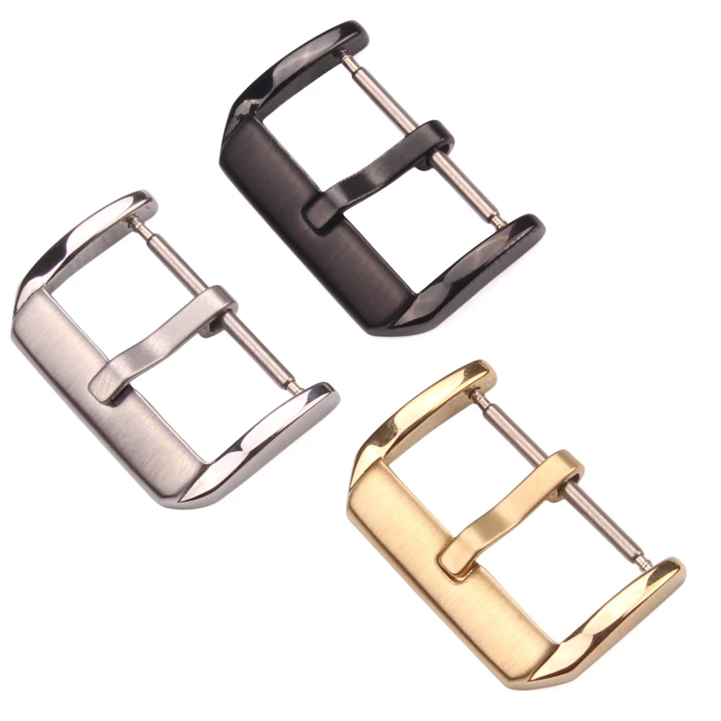 Wholesale 20pcs Watchband Buckle Stainless Steel Middle Brushed Strap Clasp Silver Gold Black Watch Accessories 16 18 20 22mm