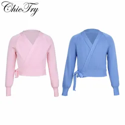 Autumn Long Sleeve Ballet Dance Wrap Kids Girls Classic Knit Wrap Sweater Ballet Dancing Cardigan Warm-up Gymnastics Costumes