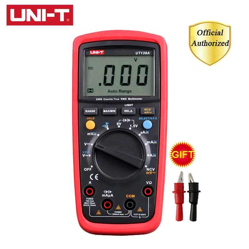 

UNI-T UT139A Digital Multimeter True RMS Auto Range AC/DC Amp/Volts Ohm Tester Meter with Data Hold NCV and Battery Test