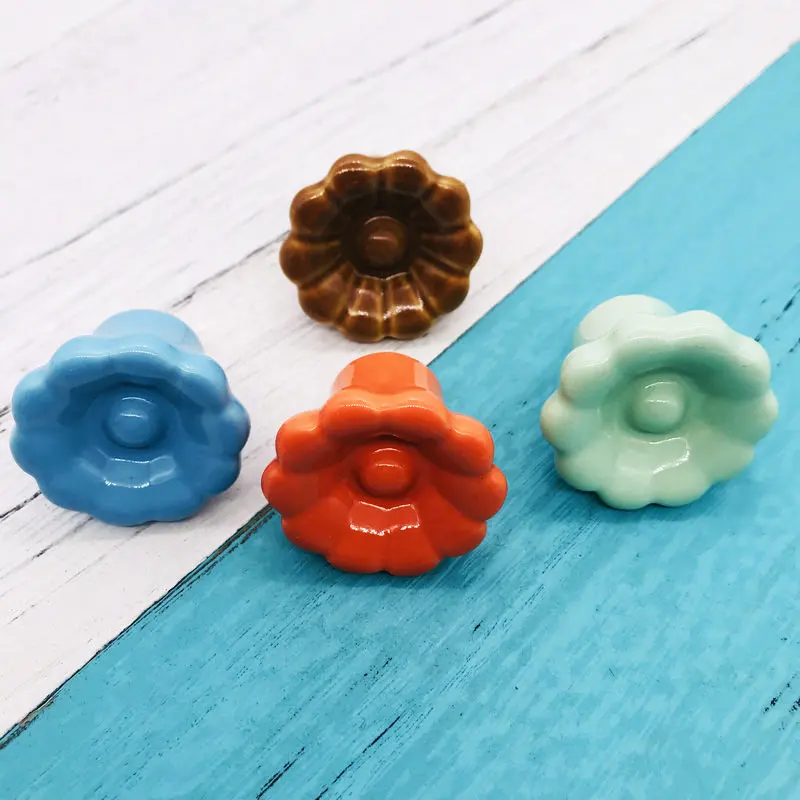 1pcs Cabinet Knobs Ceramic Decorative Sunflower Shape Drawer Pull Kitchen Cupboard Pull Dresser Door Handle 4 Color