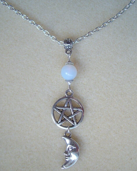 Hot Fashion Vintage Pentagram&Moon Charms Pendants Necklace Sweater chain Protection Spiritual Necklaces DIY Jewelry