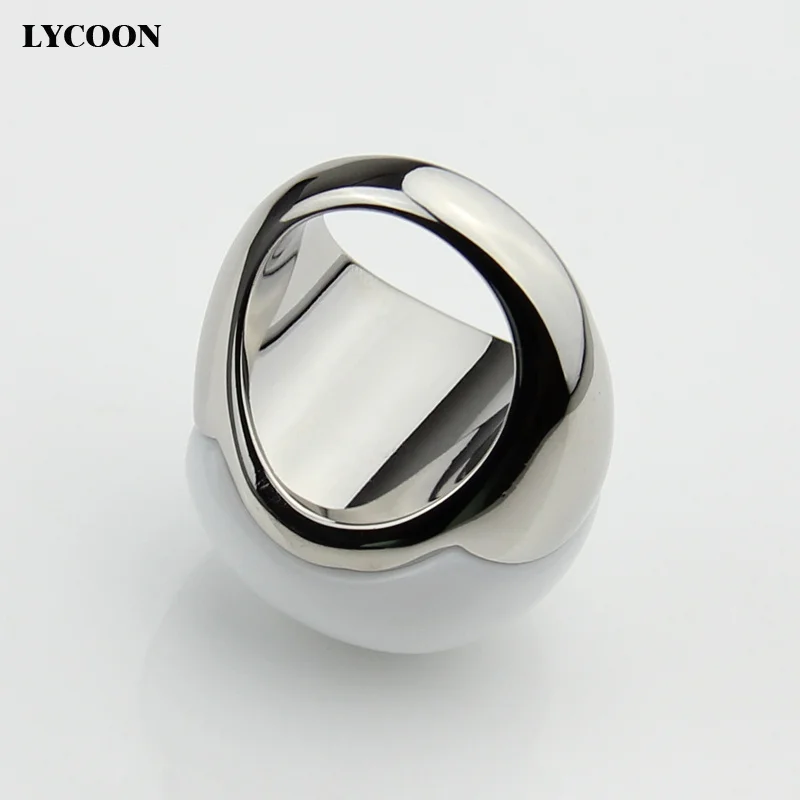 LYCOON Fashion woman opal jewelry Ring High quality 316L Stainless steel with big white ball shape stone rings for lady or girls