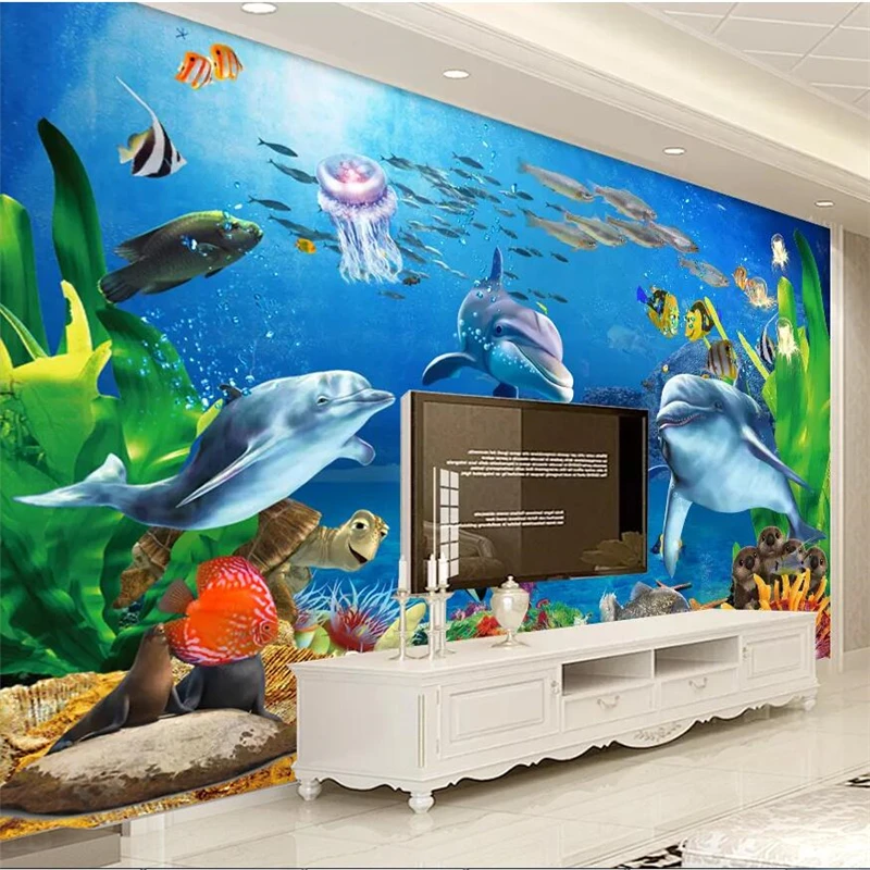 

wellyu Fantasy deep-sea fish 3d Dolphin beautiful TV background wall custom large-scale mural wallpaper papel de parede