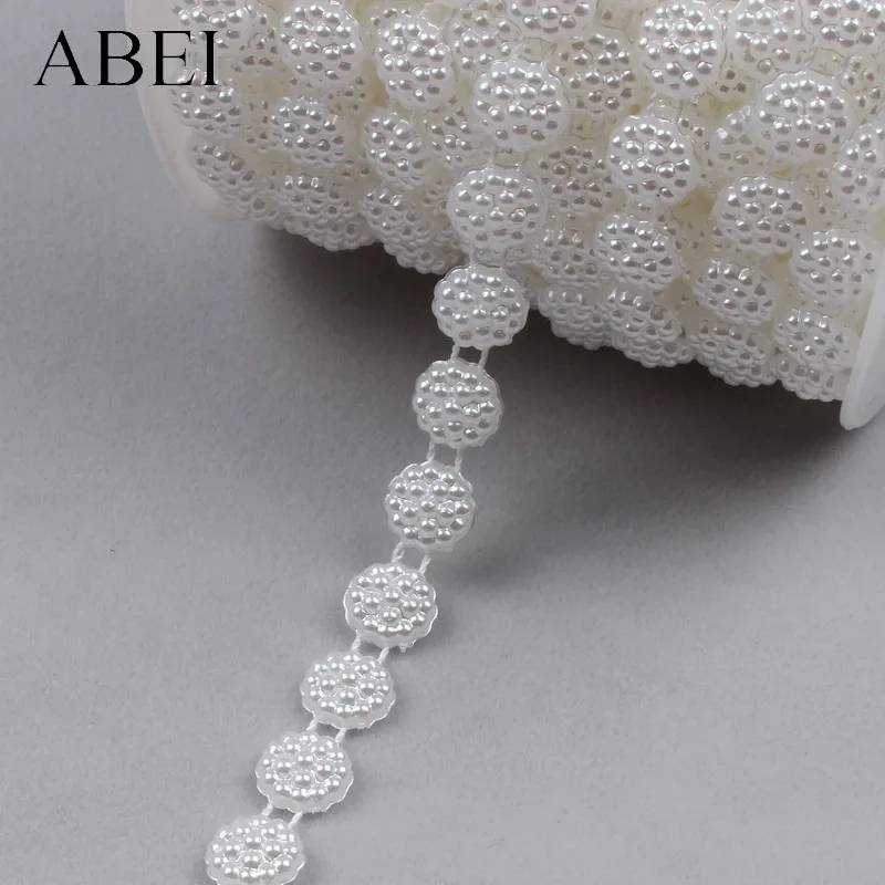 2yards 10mm Imitation pearls Beads Cotton Tape DIY Flower Lace Ribbon For Wedding Party handicrafts Sewing Garments Accessories