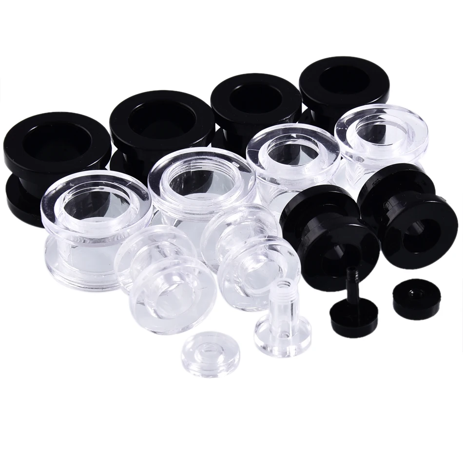 2pcs Acrylic Ear Plugs and Tunnels for Ear Dilations Screw Fit Black Ear Expanders Stretcher Piercing Gauges Punk Body Jewelry