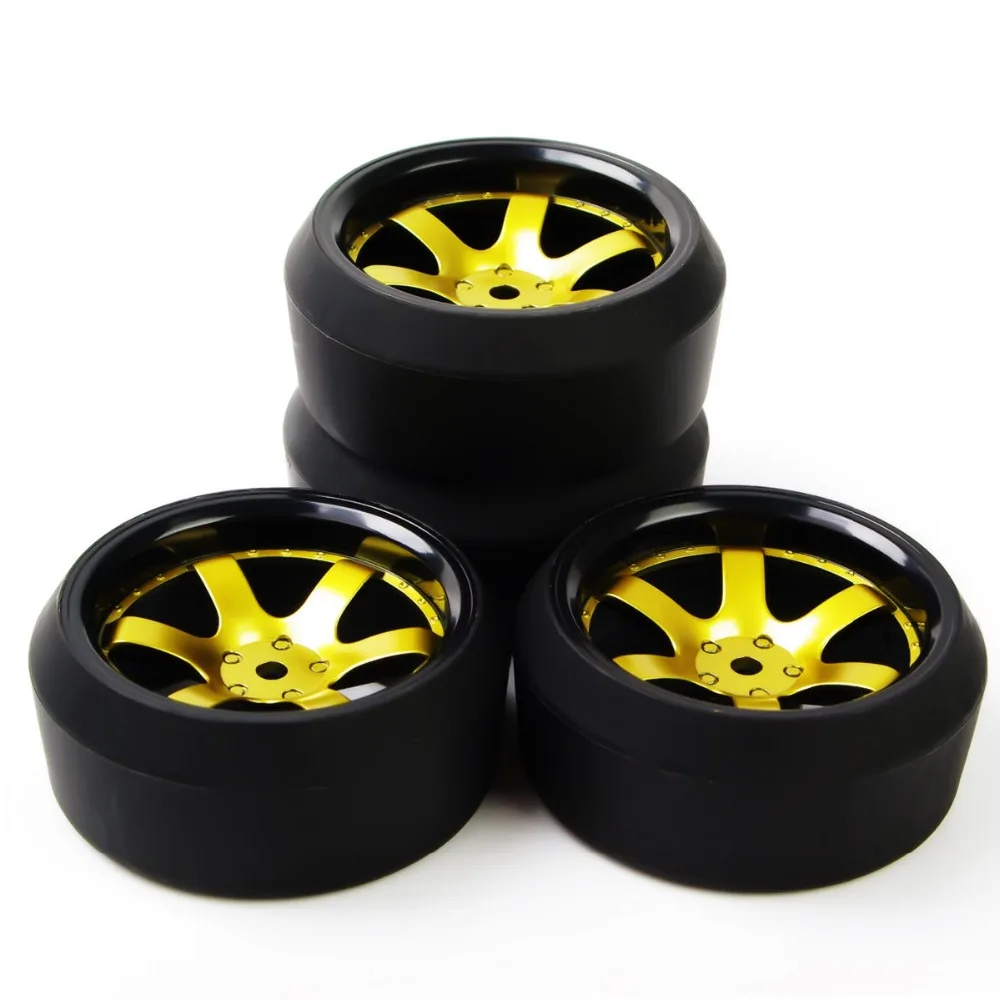 4pcs Set RC Drift Tires Gold Wheel Rim For HSP HPI 1:10 On-Road Car 6mm Offset 12mm Hex Accessory