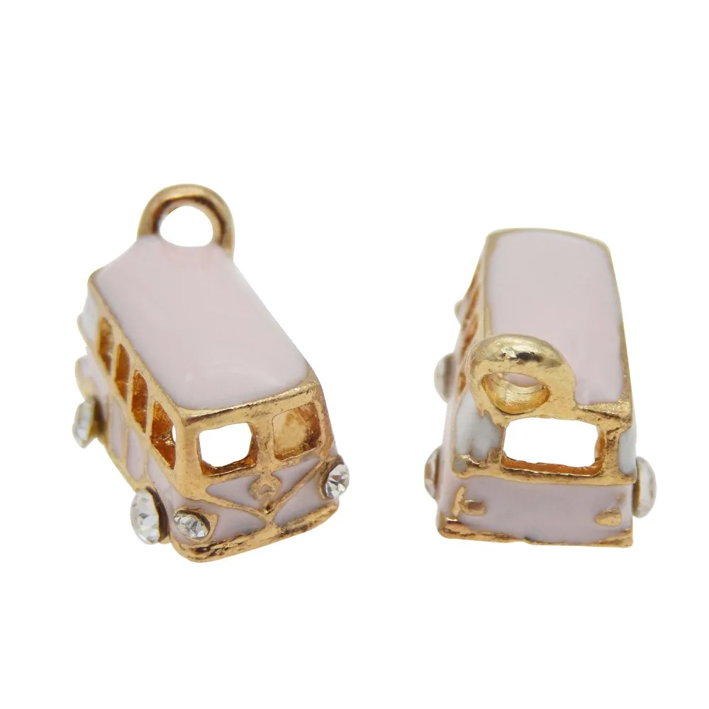 GraceAngie 2pcs 3D Pink Enamel Zinc Alloy School Bus Style Charms Jewelry Making Bracelet Pendant Findings Crafts Accessory