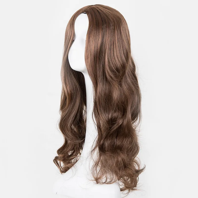 Hitam Wig Fei-Menunjukkan Sintetis Tahan Panas Panjang Curly Bagian Tengah Garis Rambut Kostum Cos-play Halloween Karnaval partai Sopak