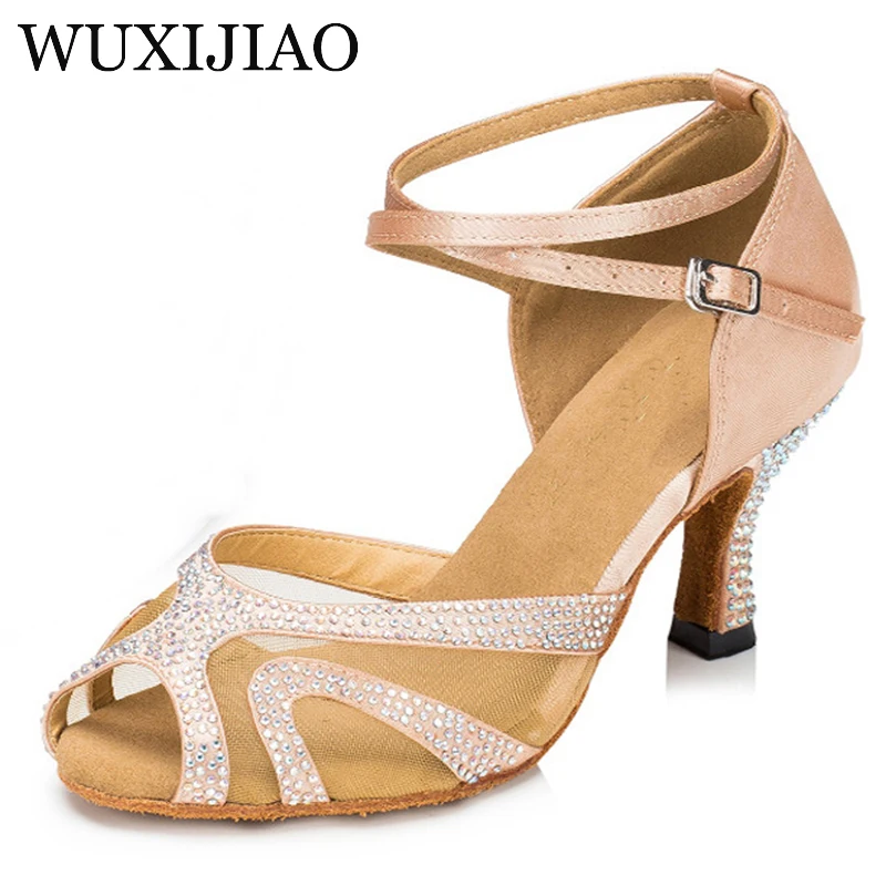 WUXIJIAO satin crystal rhinestone salsa tango ballroom dancing shoes Latin dancing shoes and dance shoes