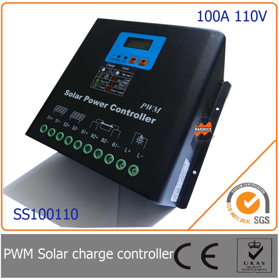 100A 110V PWM Solar Charge Controller with LED&LCD Display, Auto-Identification Voltage, MCU design with excellent performance