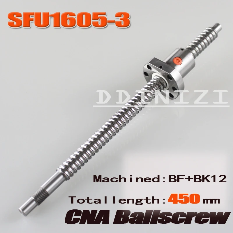 

SFU1605 L 450mm RM1605 450mm SFU1605-3 Rolled Ball screw 1pc+1pc ballnut + end machining for BK/BF12 standard processing