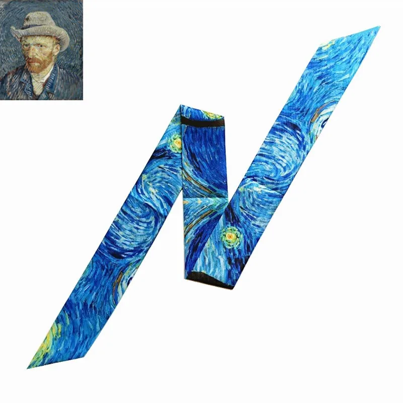 Van Gogh Oil Painting Bag Scarves 2023 New Design Silk Scarf Women Skinny Scarves For Ladies Multi-function Head Scarf kerchief