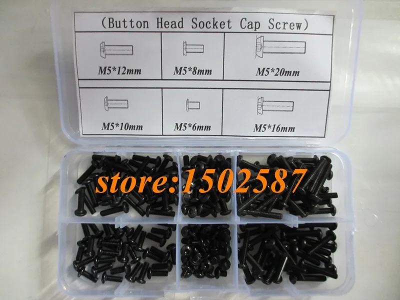 

120pcs/box M5 Serie Button Head Socket Cap Screw Black 10.9 Grade Accessories Kits Bolt M5X6/8/10/12/16/20mm