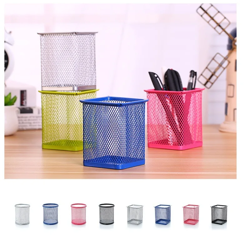 금속 사각형 메쉬 책상 홀더 펜 홀더 연구 연필 컵 브러쉬 냄비 바구니, 학교 홈 오피스 용품