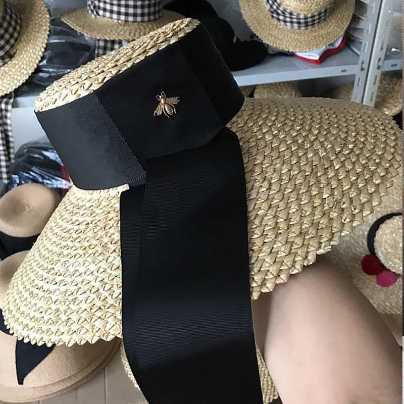 New Fashion Women Sun Hat Natural Straw Large Wide Brim Summer Casual Beach Hat Elegant Ladies Floppy Kenturky Derby Hat