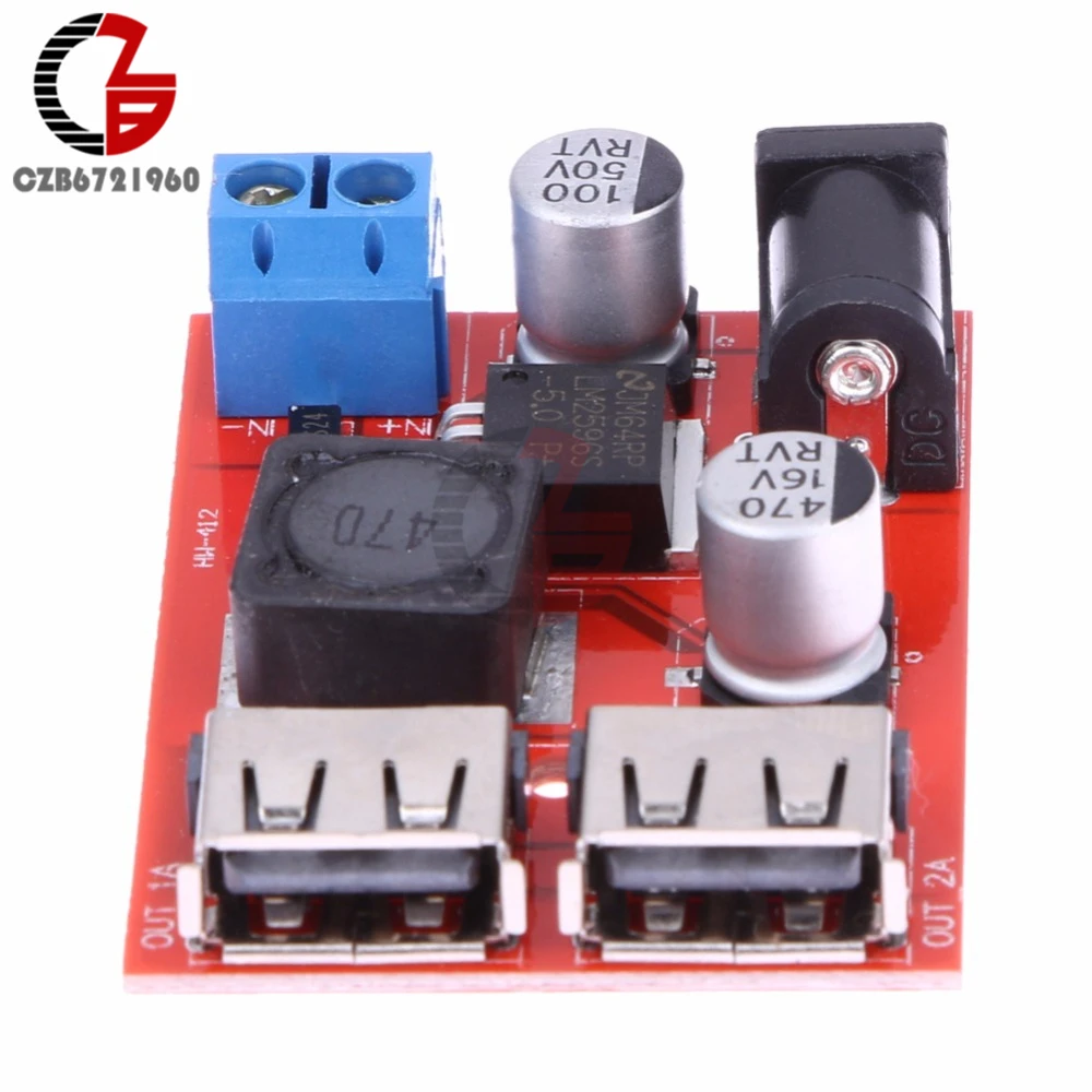 LM2596S Dual USB DC-DC 9V / 12V / 24V / 36V to Fixed Output 5V 3A Step Down Buck Converter Car Charger Solar Power Supply Module