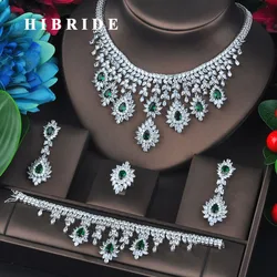 HIBRIDE Trendy Cubic Zirconia Women Weeding Jewelry Set Green Color Water Drop Wedding Accessories Fashion Jewelry Gifts N-721