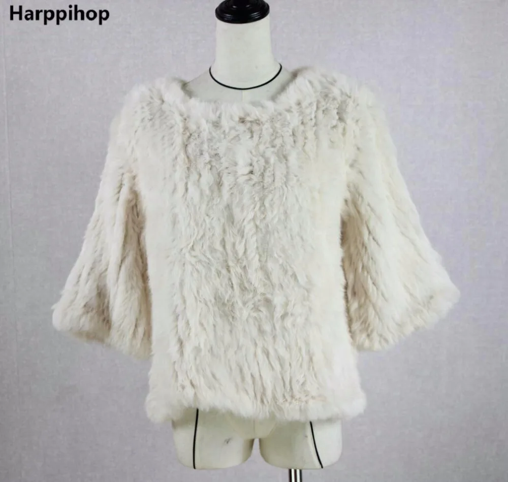 Harppihop*New hot sale women real rabbit fur knitted coat jacket vests wraps smock overall 11 colors black beige