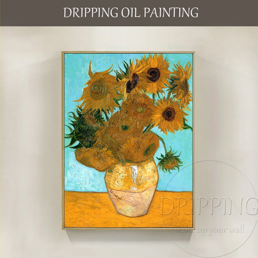 

Top Artist Team Hand-painted Impressionist Sunflower Oil Painting Van Gogh Still Life Vase with Twelve Sunflowers Oil Painting