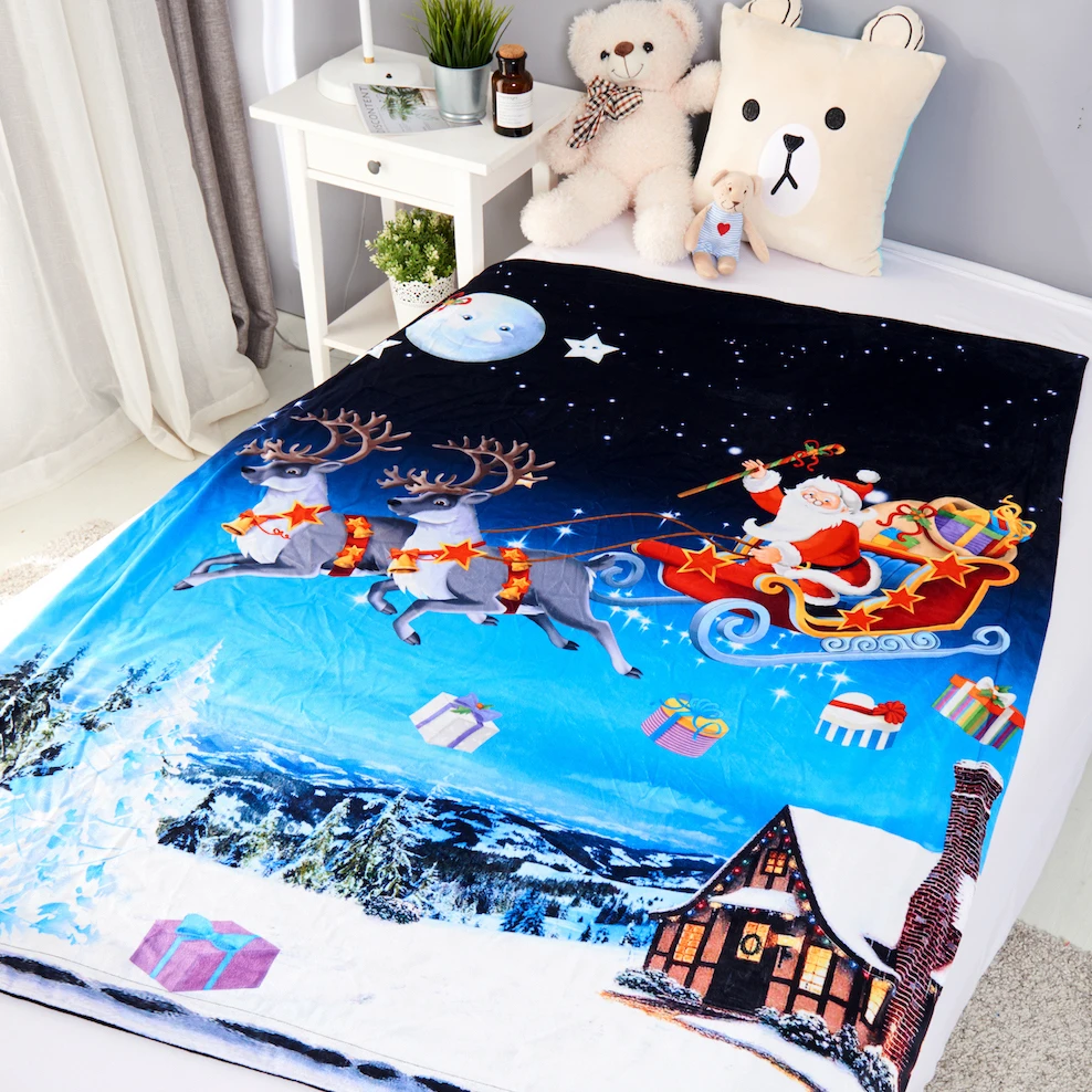 Christmas Blanket Navy Santa Sleigh Throw Blankets