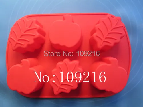 1pcs 6-Holes Pumpkin&Leaves Good Quality 100% Food Grade Silicone Cake/Jelly/Pudding/Ice/Candy DIY Mold