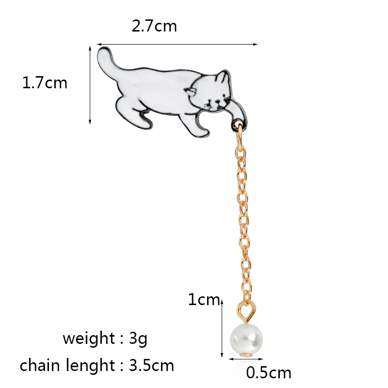White cat and imitation pearl tassel pins Brooches Badges Hard enamel lapel pins Backpack Bag Hat Accessories Cat jewelry