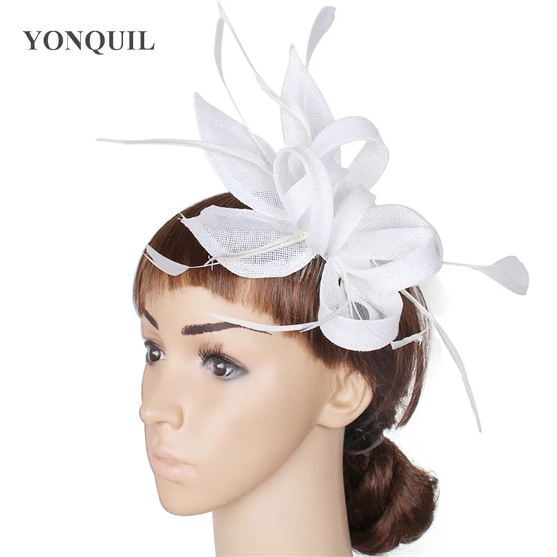 Party Haar Fascinators Hoed Vrouwen Imitatie Sinamay Hoofddeksels Hoofdband Met Veer Hoofddeksel Dames Mode Hoofddeksels Party SYF59