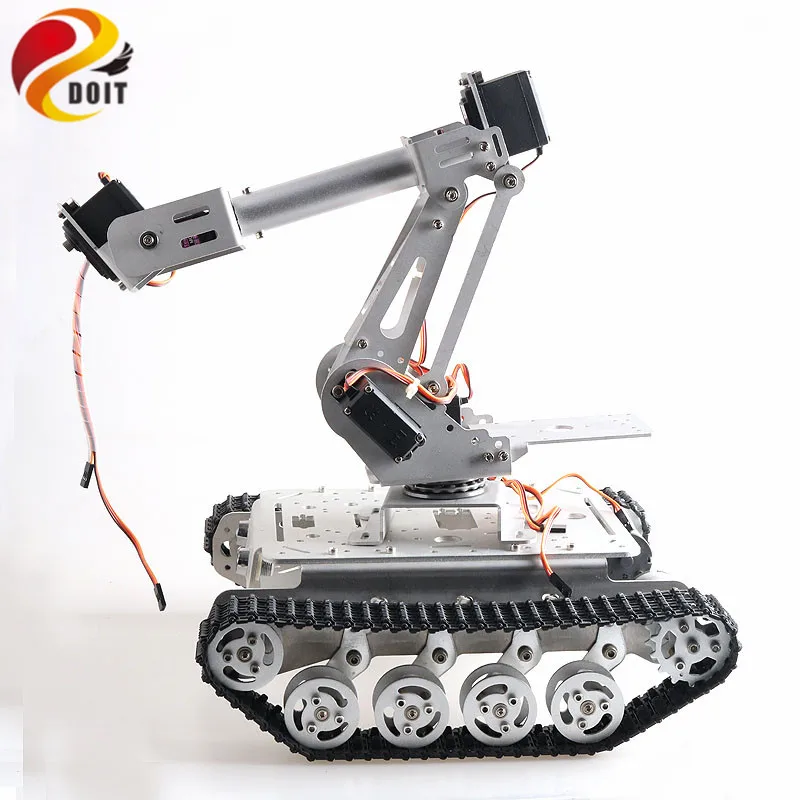 Mobiele slimme robot met TS100 schokabsorberend tankchassis + 6 DOF mechanische arm voor grijpend transport DIY WIFI / BT / handvat