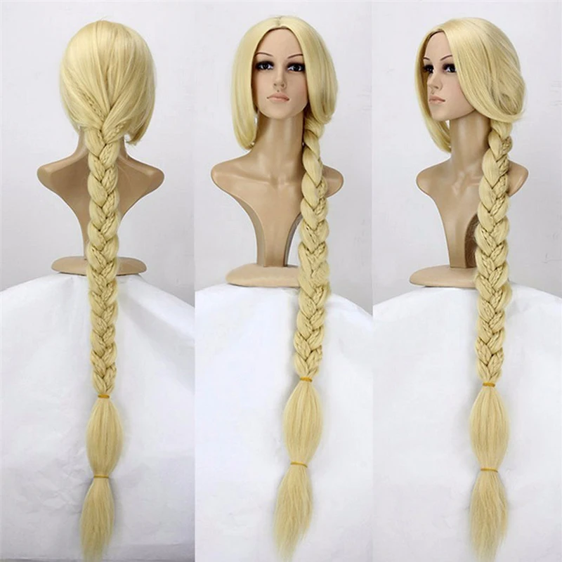 Tangled Princess 120cm 47" Straight Blonde Super Long Cosplay Wig Rapunzel Synthetic Hair Anime Wig + Wig Cap