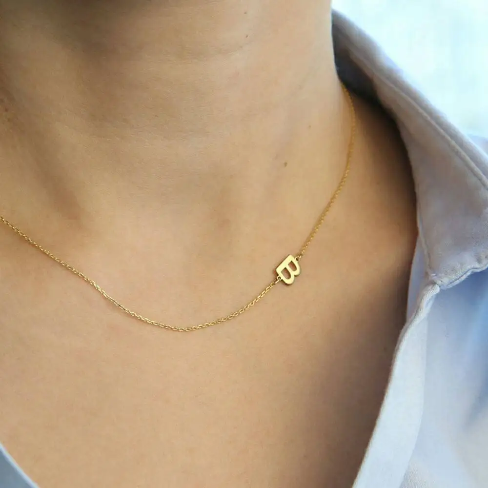 Tiny   Color Sideways Initial Name Necklace Alphabet Letter Choker Necklace Jewelry Bridesmaid Women Gift