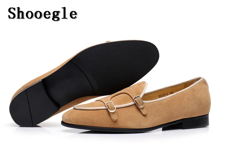 Shooegle Vintage-Stil Männer Freizeit schuhe Doppel Mönch Riemen braune Schnalle Slipper Wildleder Hochzeits feier hochwertige Kleid Schuhe Mann