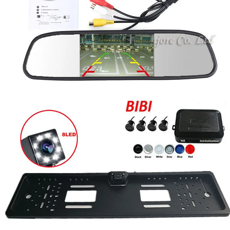 

Dual Core Video Parking Reverse Backup Radar Assistance System 4 Parking Sensor +License plate camera+4.3 inch 800 x 480 Monitor