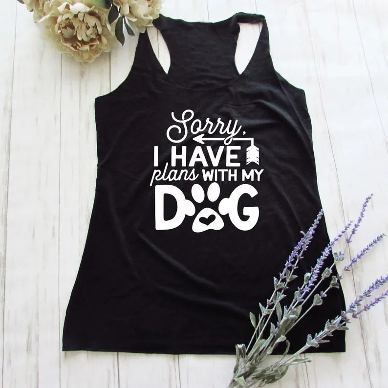 Vest Sorry i have plans with my dog Tank Tops Casual Summer Girl Sleeveless Sexy Tee Women Dog paw graphic funny vest shirts