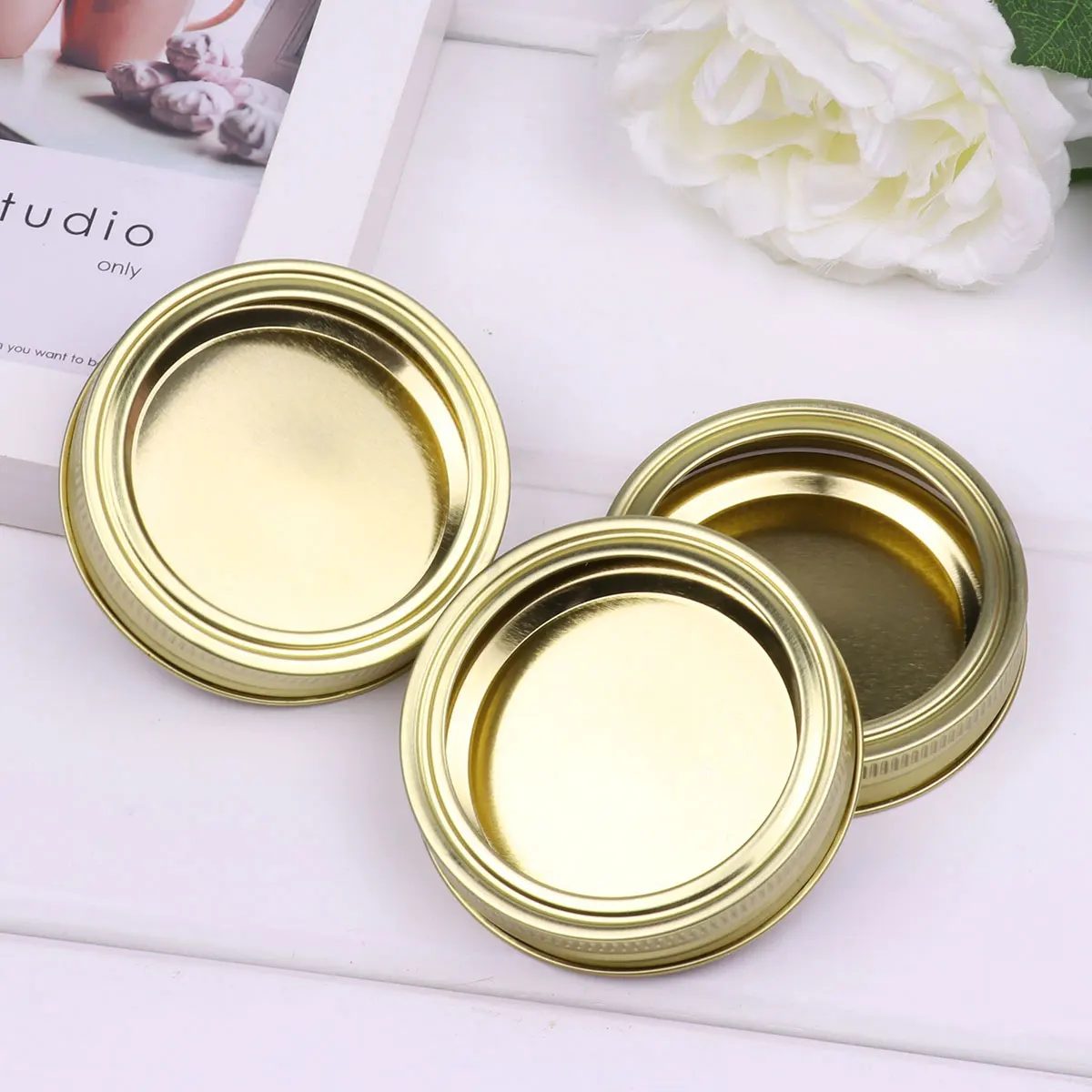 10 Regular Mouth Mason Jars Split-Type Lids Leak Proof Non Splash Sealing Caps Stainless Steel Metal Drinking Jar Canning Covers