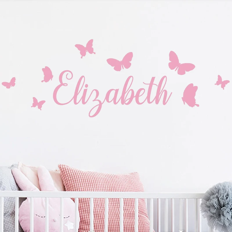 40cm wide Personalized Name Butterfly Wall Decal For Kids Room DIY Decals Cute Nursery Bedside Stickers Wall Decor Custom LC1215